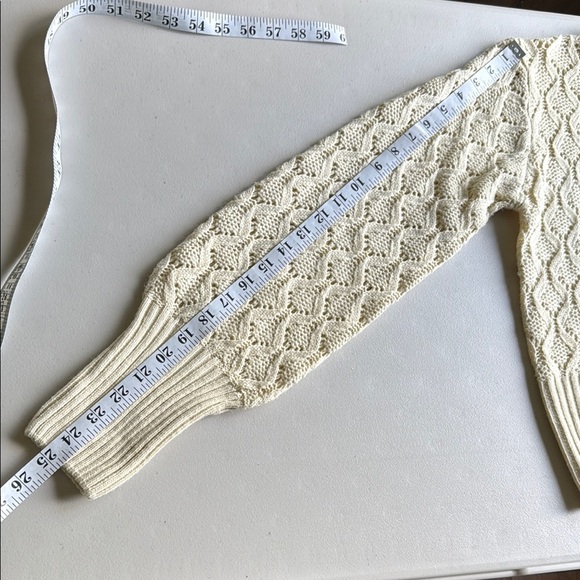 Cream Lace Pattern Knit Crew Neck Sweater - Picture 10 of 13